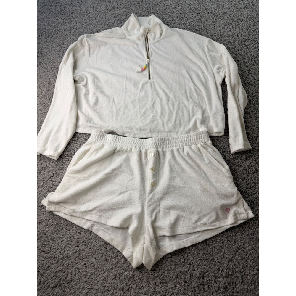 Stoney Clover Lane Target White Terry Cloth Quarter Zip Pullover Shorts Set XL